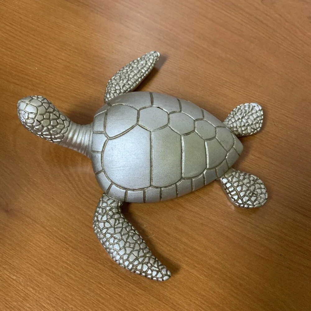 Coastal Turtle Wall Hanger Silver Colored Resin Approx 7”x7”